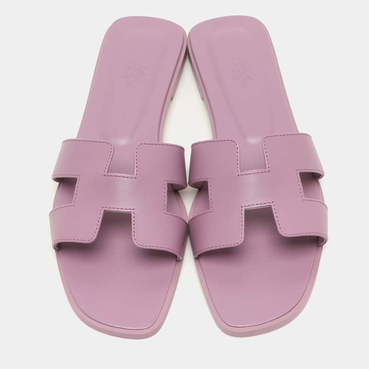 Hermes Bruyère Leather Oran Flat Sandals Size 41.5