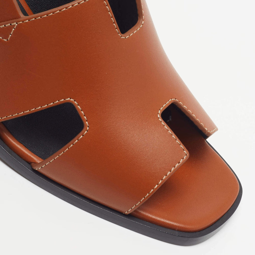 Hermès Elbe Size 39 Brown Leather Slingback Sandals