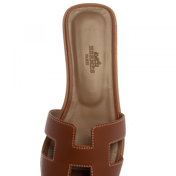 Hermes Brown Leather Oran Sandals Size 37