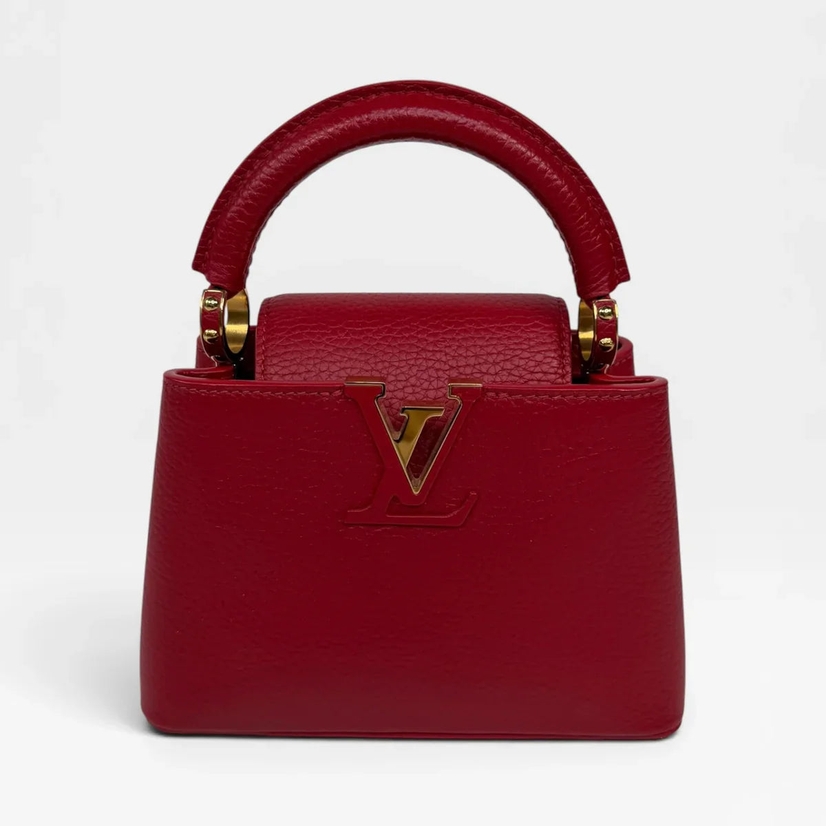 LOUIS VUITTON CAPUCINES MINI BAG IN SCARLET TAURILLION LEATHER WITH GOLD HARDWARE