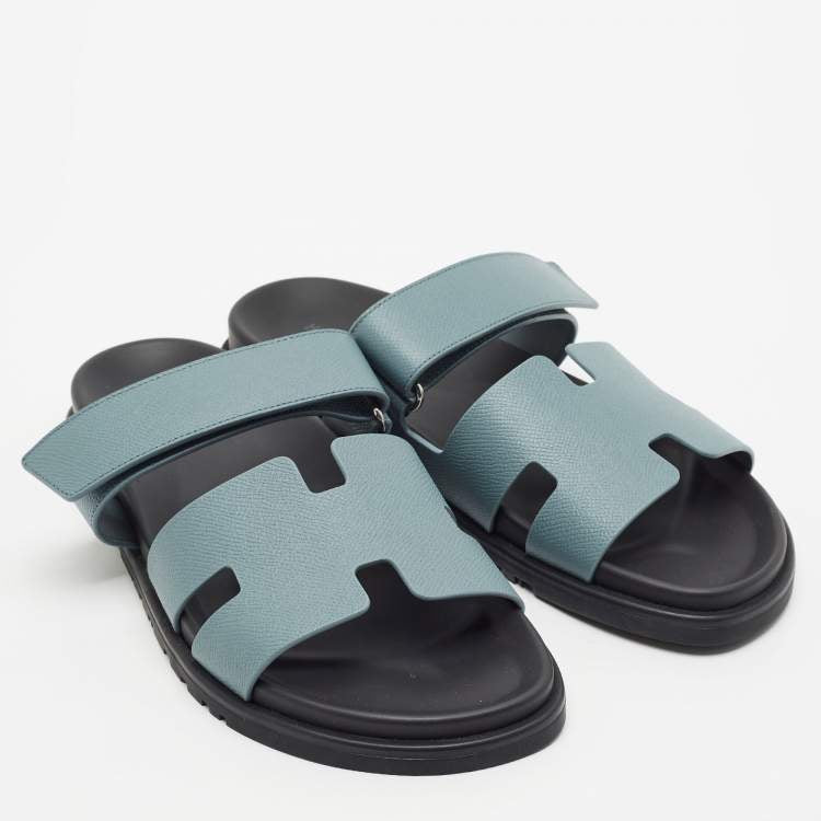 Hermes Chypre Size 42 Blue Leather Flat Sandals