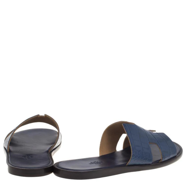 Hermes Indigo Blue Alligator Izmir Sandals Size 44