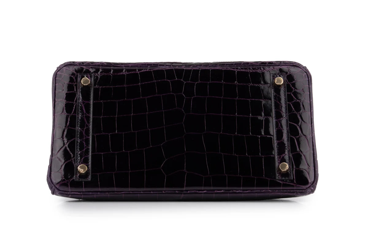 Hermès Birkin 30 Croc Niloticus Lisse Aubergine GHW