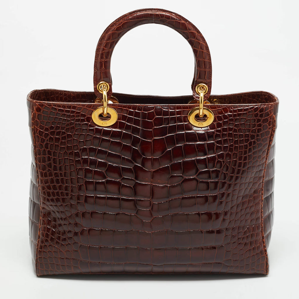 Dior Lady Dior Large Brown Crocodile Tote