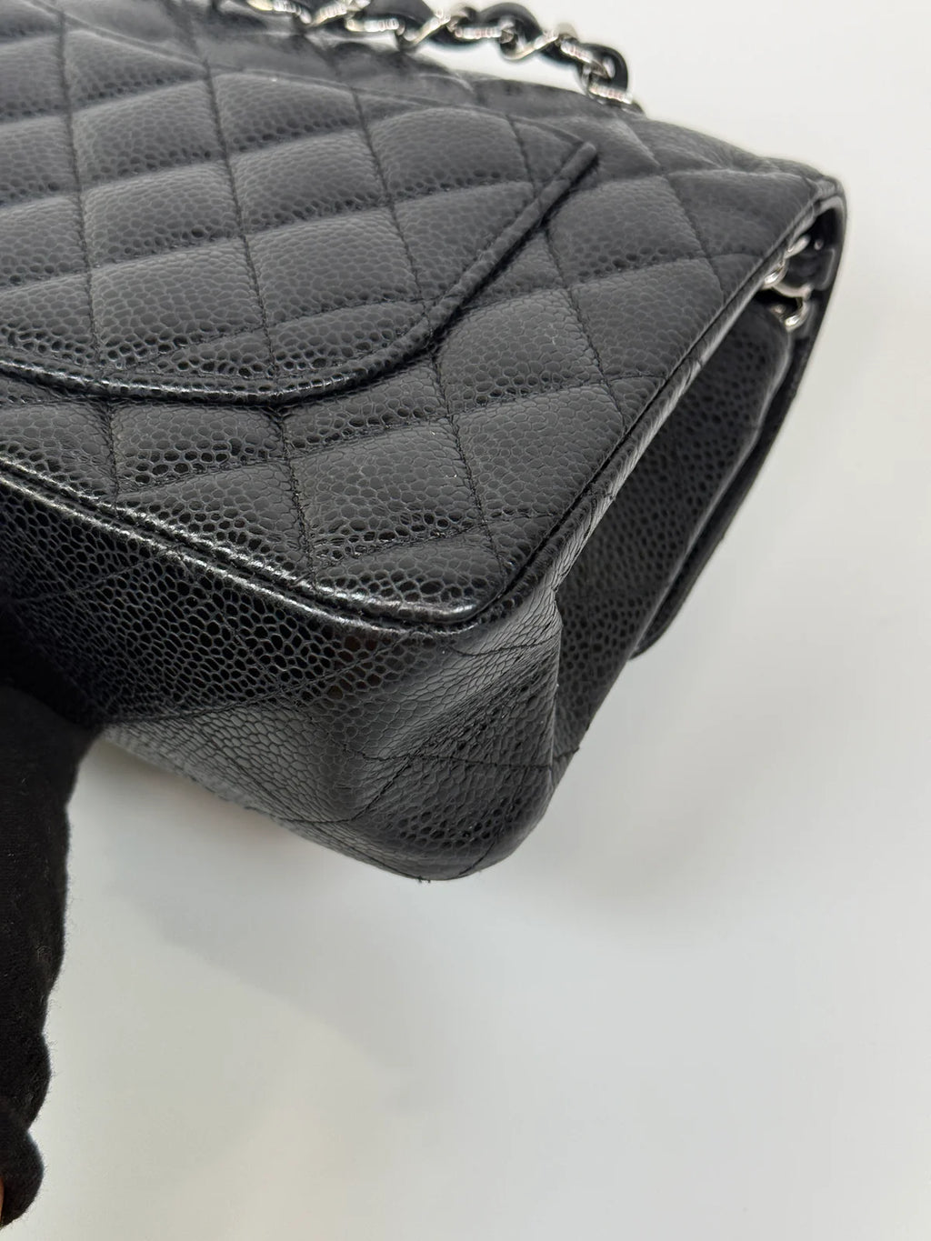 CHANEL SMALL CLASSIC DOUBLE FLAP IN BLACK CAVIAR LEATHER WITH SILVER HARDWARE