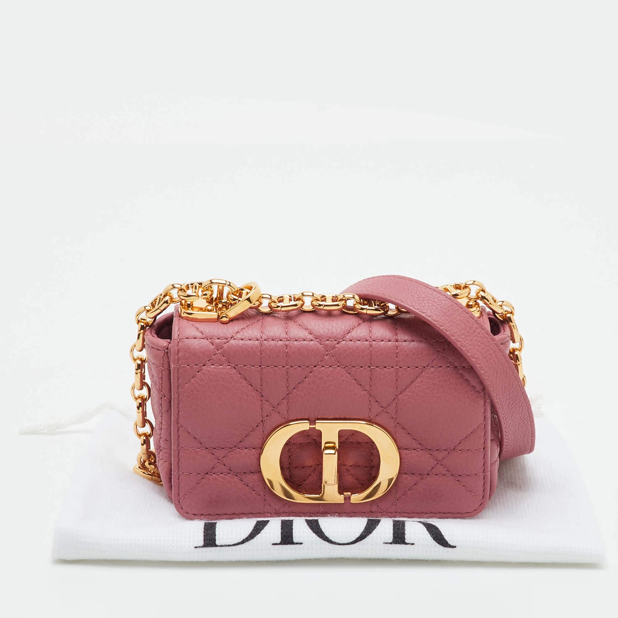 Dior Caro Micro Pink Cannage Leather Crossbody Bag