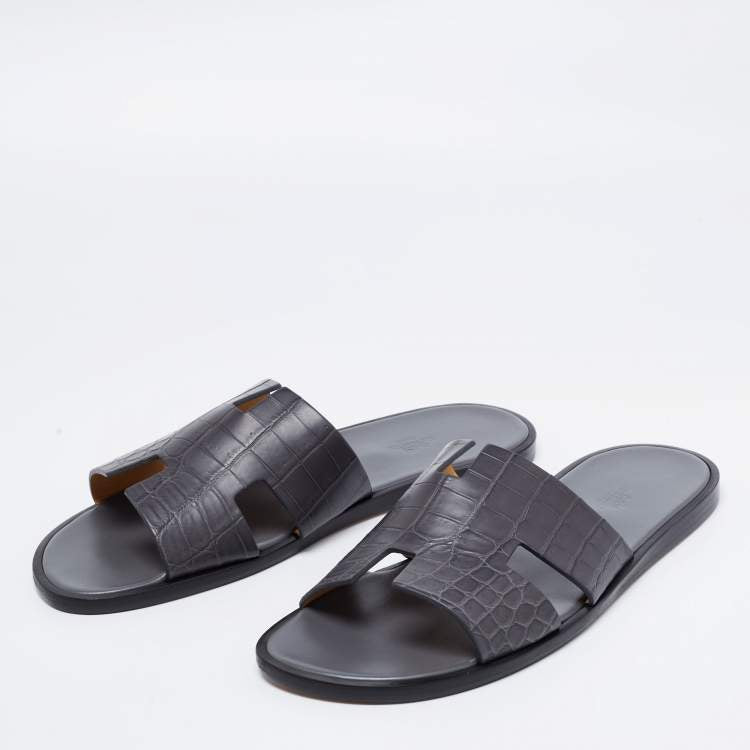 Hermès Grey Crocodile Leather Izmir Flats Size 41