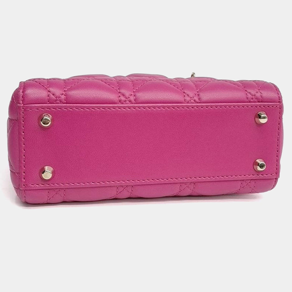 Christian Dior Lady Dior Mini Pink Cannage Lambskin Leather Top Handle Bag