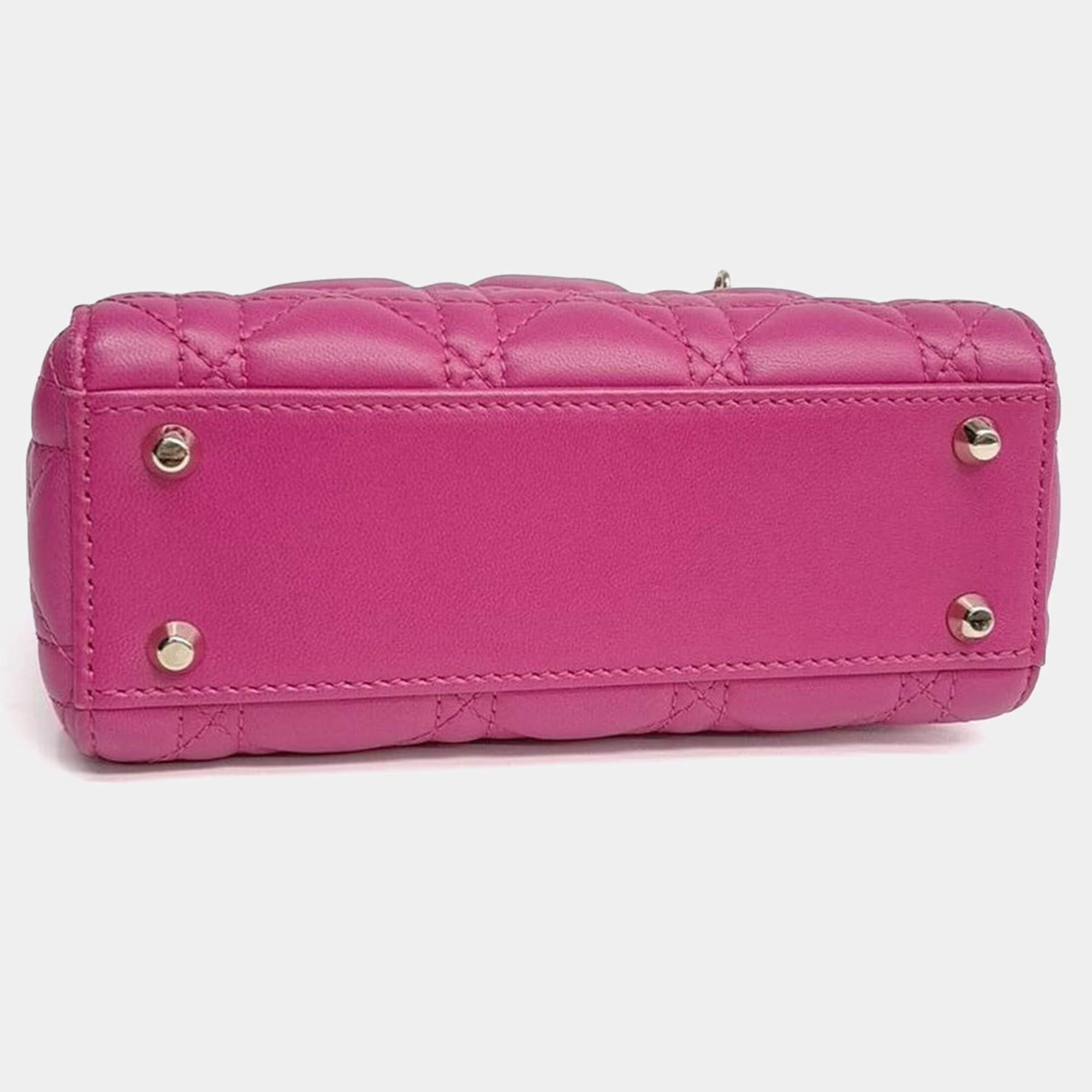 Christian Dior Lady Dior Mini Pink Cannage Lambskin Leather Top Handle Bag