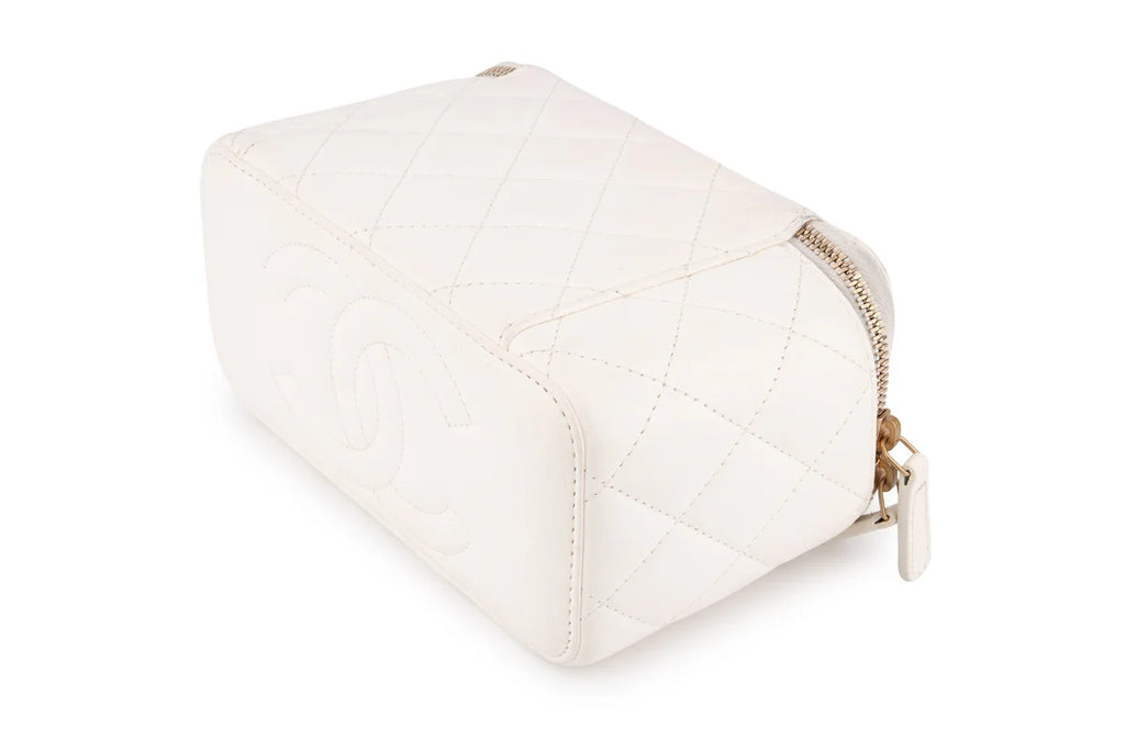 Chanel Quilted Rectangular Vanity Lambskin White Shiny GHW