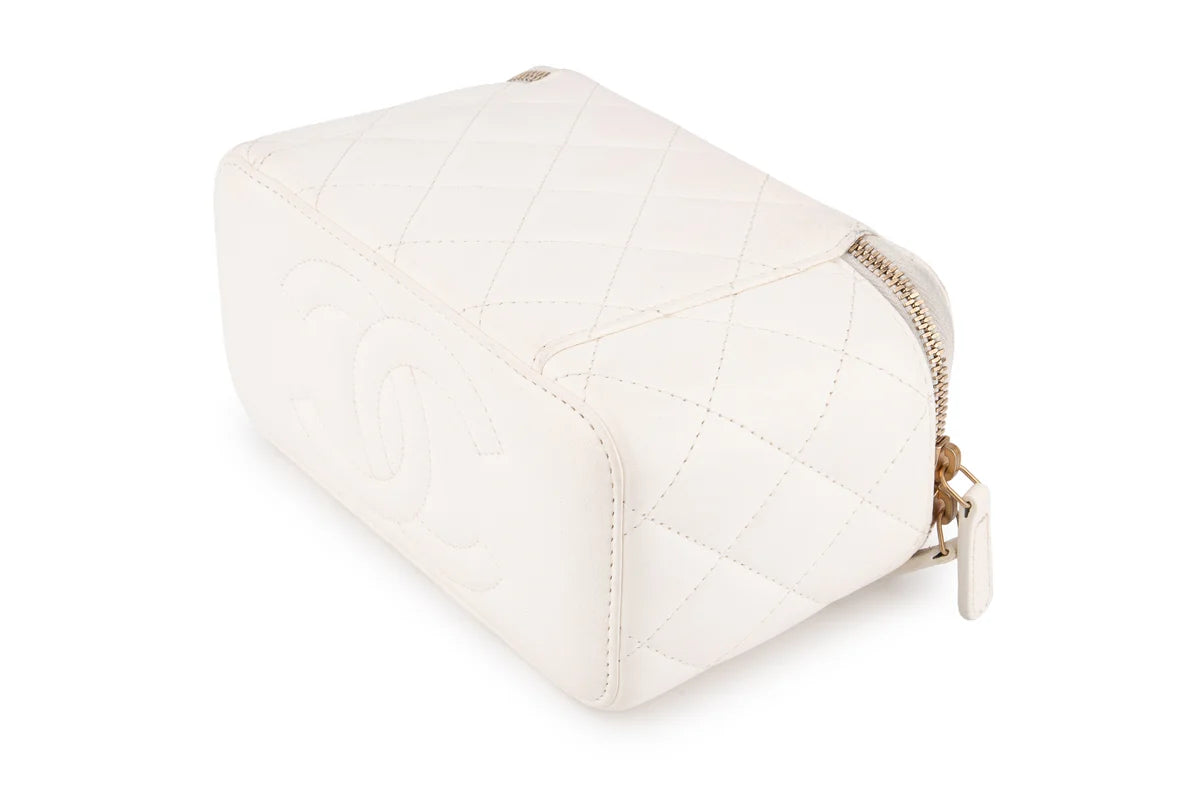 Chanel Quilted Rectangular Vanity Lambskin White Shiny GHW