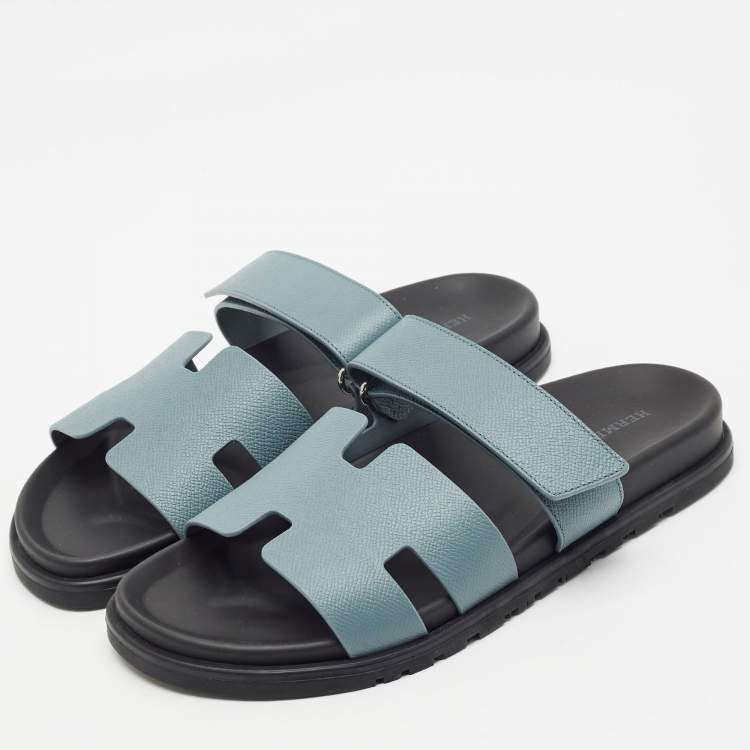 Hermes Chypre Size 39 Blue Leather Flat Sandals