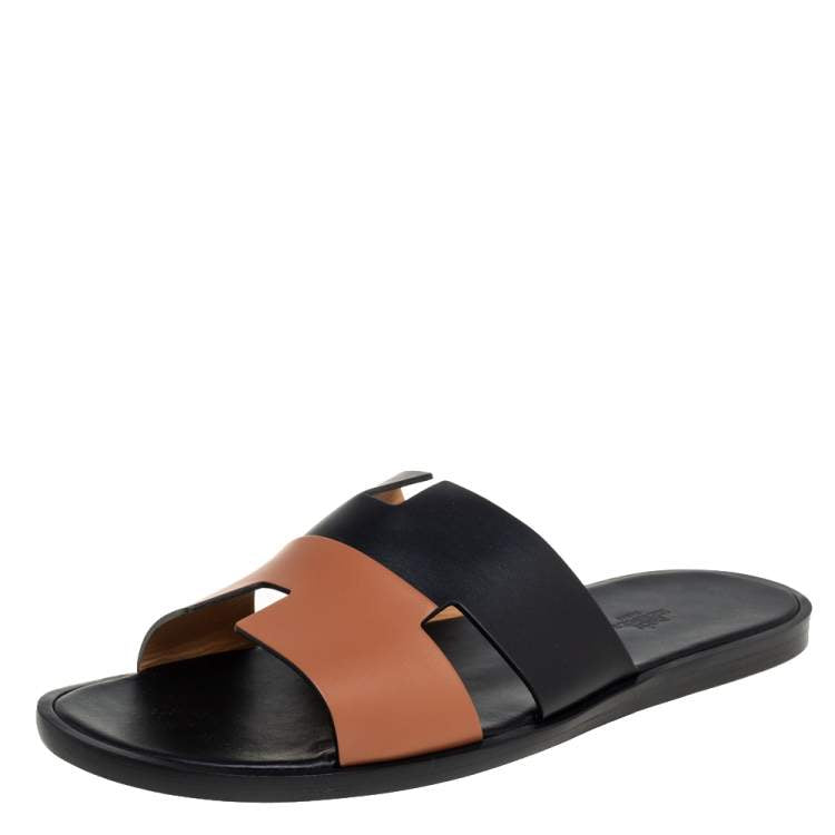Hermés Black/Brown Leather Izmir Flat Slides Size 40