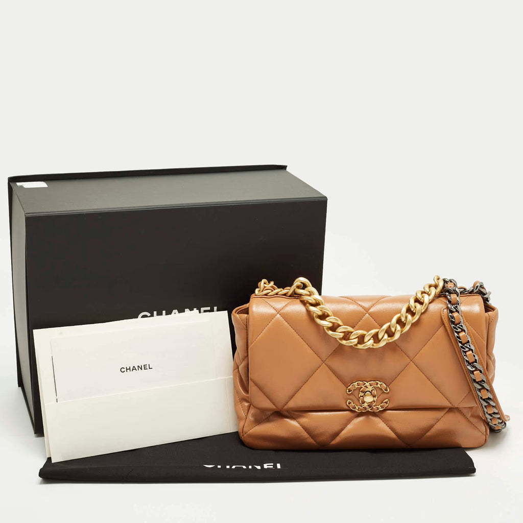 Chanel 19 Large Brown Quilted Leather Flap Bag