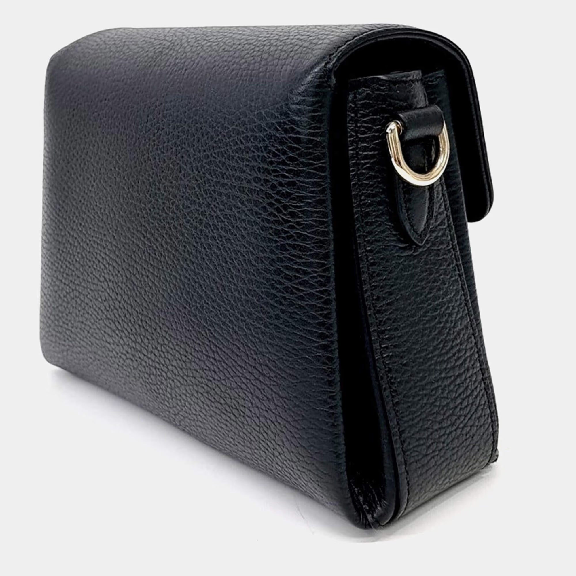 Gucci Interlocking Black Leather Chain Crossbody Bag