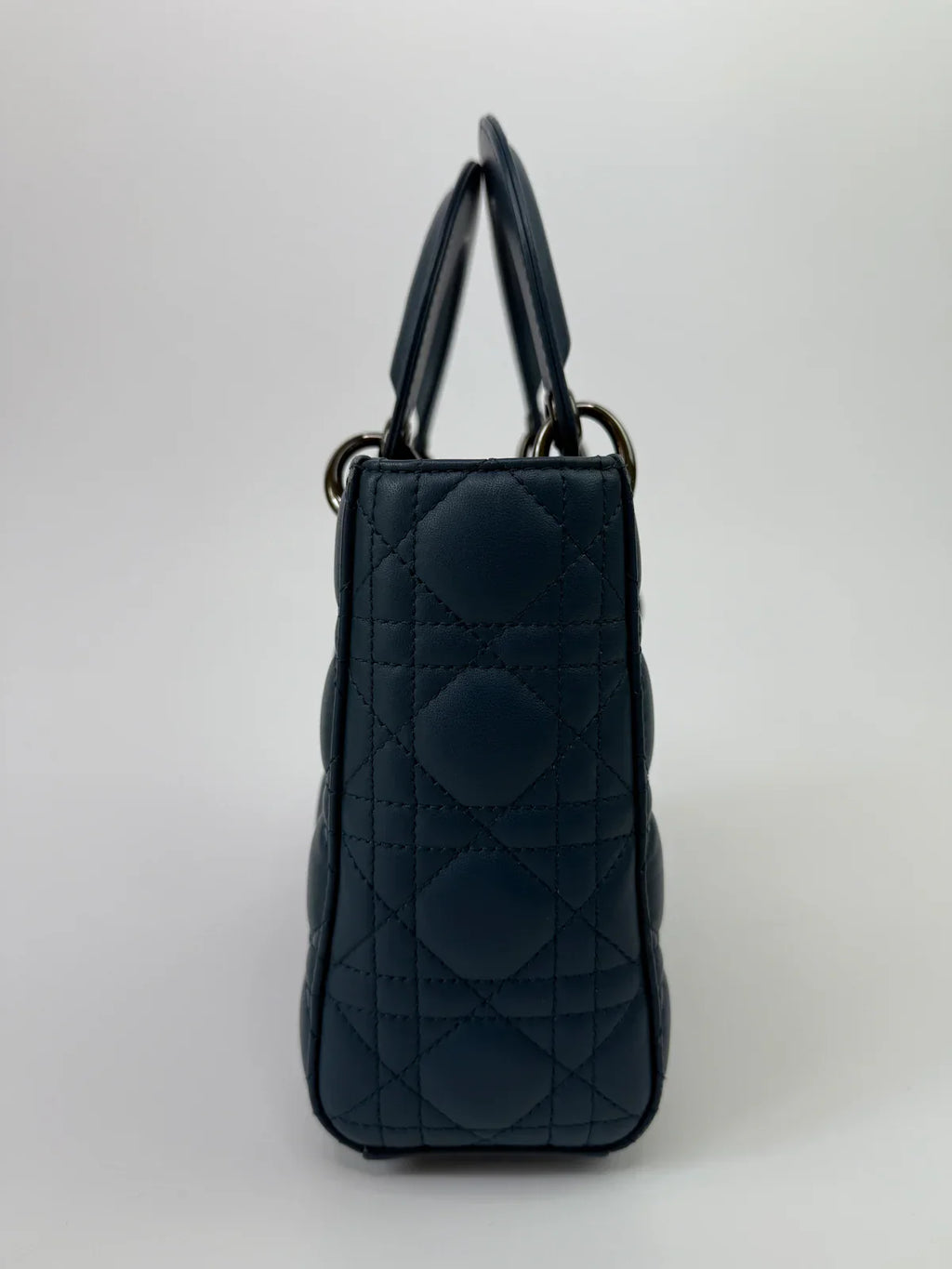 CHRISTIAN DIOR LADY DIOR SMALL BAG IN DENIM BLUE WITH SILVER HARDWARE