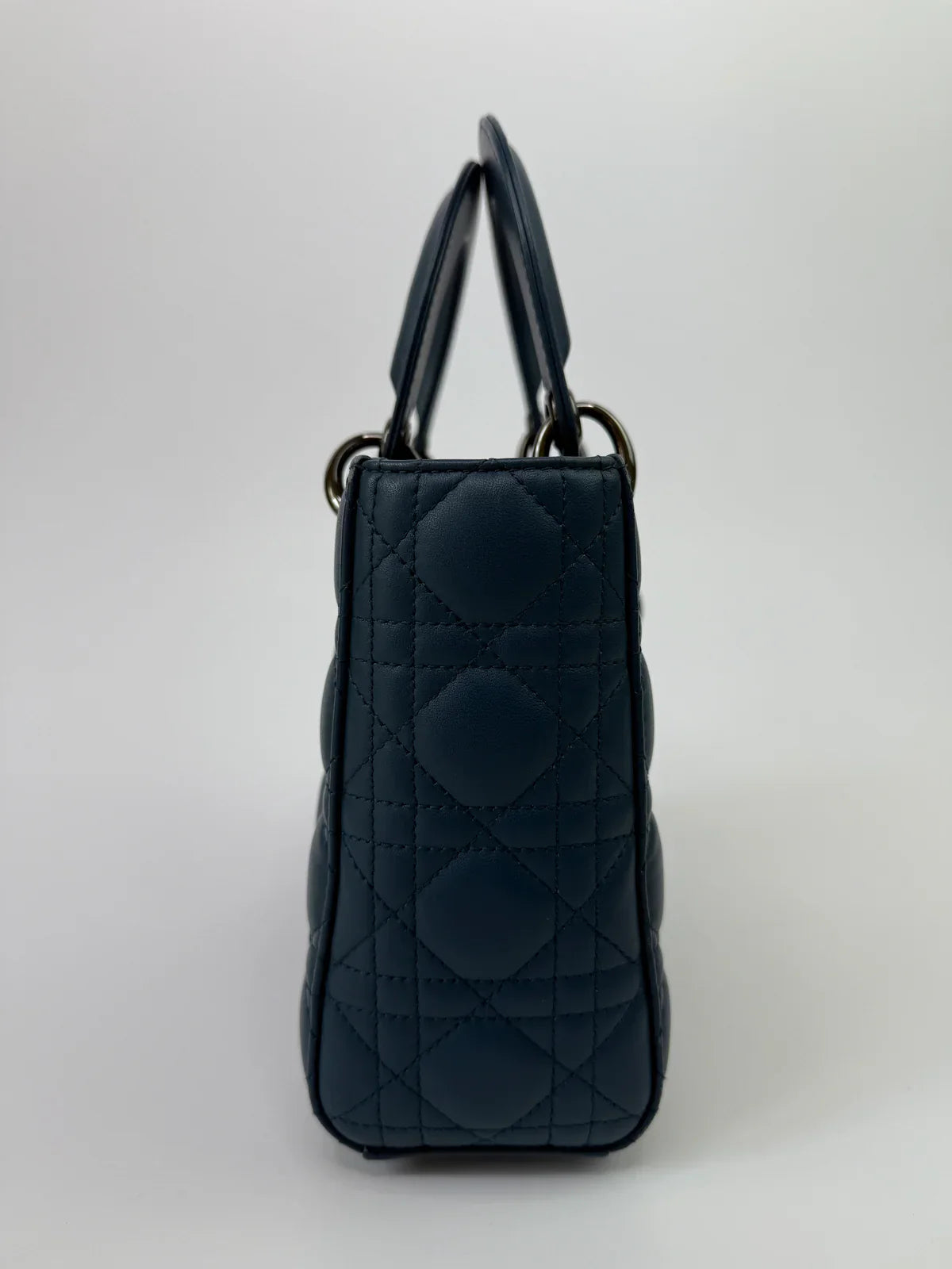 CHRISTIAN DIOR LADY DIOR SMALL BAG IN DENIM BLUE WITH SILVER HARDWARE
