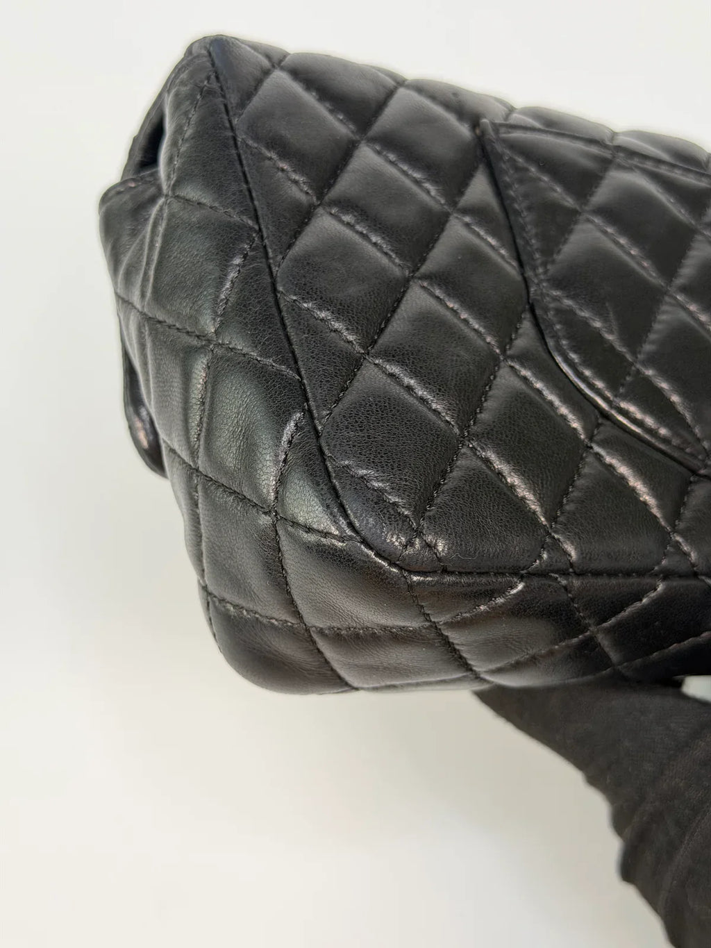 CHANEL EAST WEST CHARMS BAG IN BLACK LAMBSKIN LEATHER WITH GOLD HARDWARE