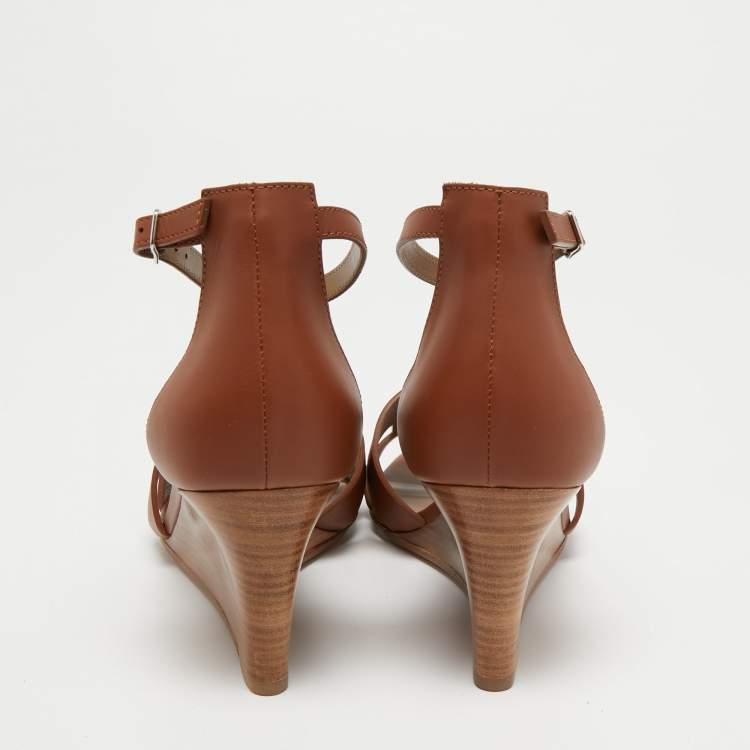 Hermes Brown Leather Legend Ankle Strap Sandals Size 38.5