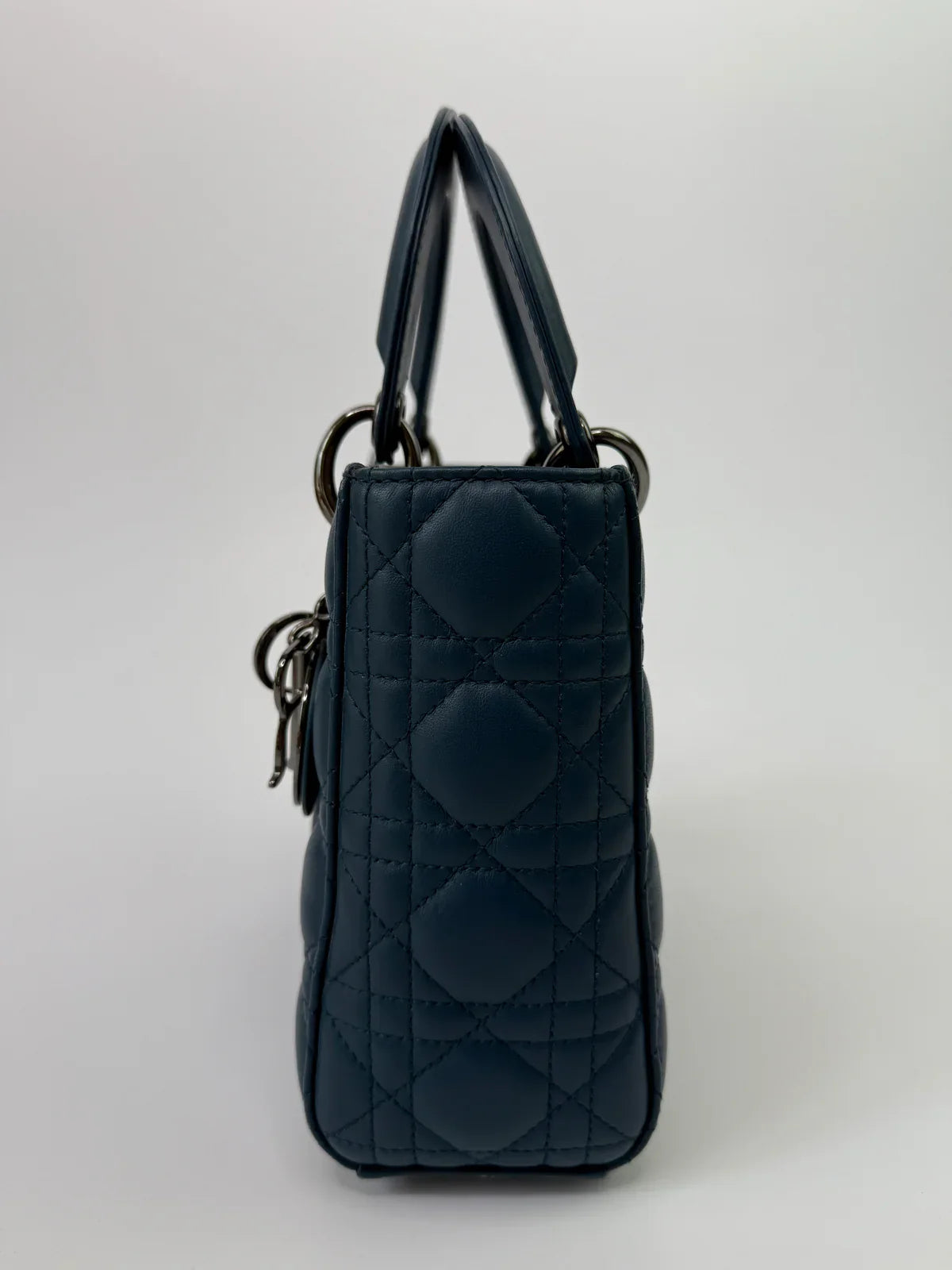 CHRISTIAN DIOR LADY DIOR SMALL BAG IN DENIM BLUE WITH SILVER HARDWARE