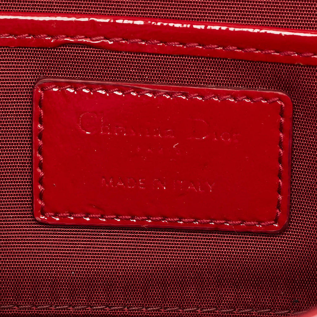 Dior Lady Dior Red Cannage Patent Leather Chain Clutch