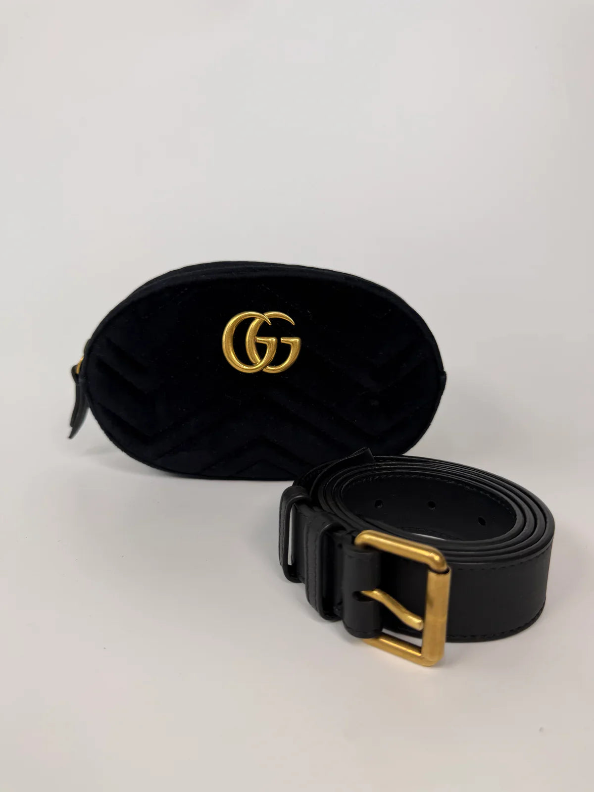 GUCCI GG BLACK VELVET MARMONT BELT BAG