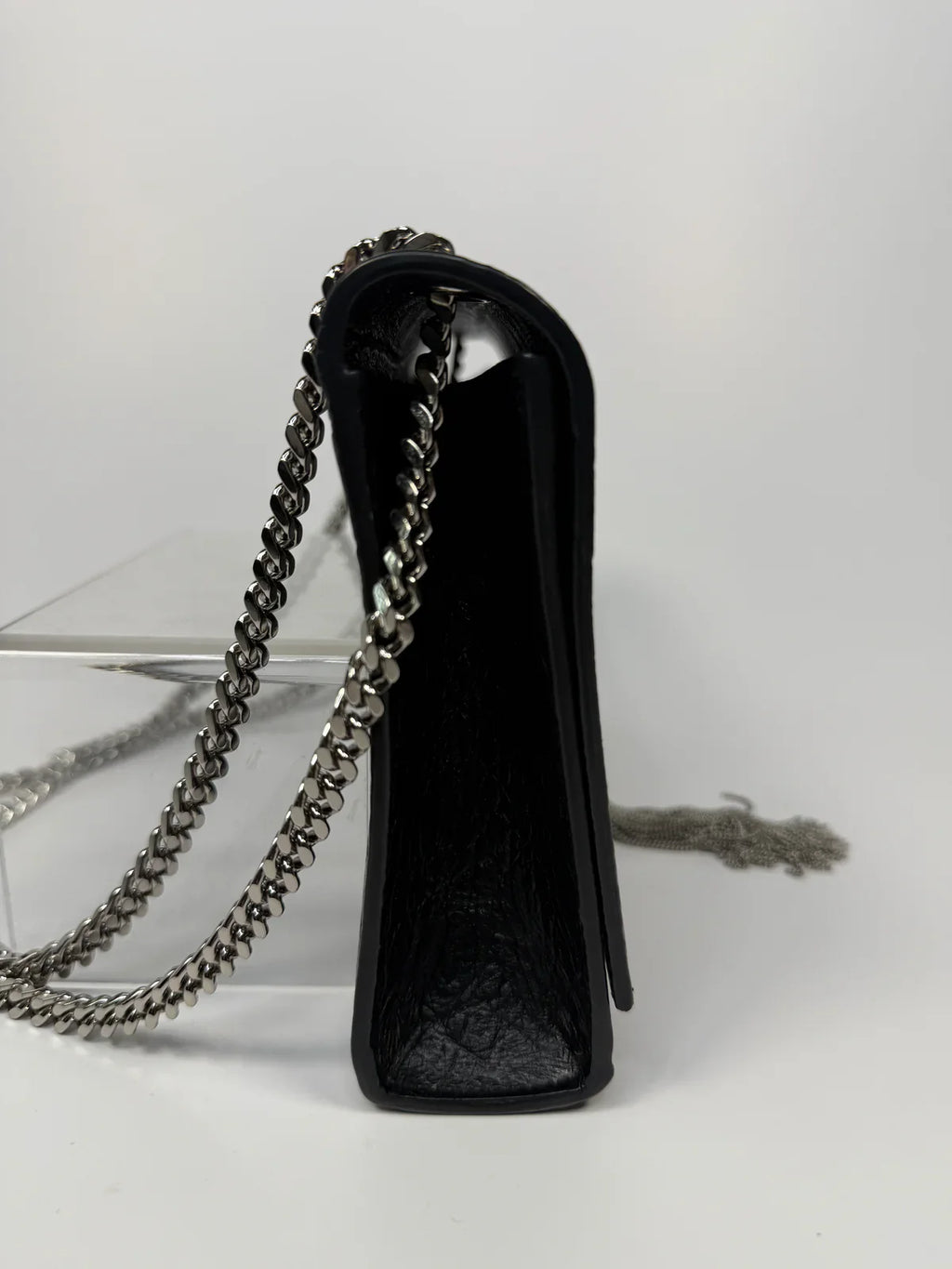 SAINT LAURENT BLACK CROC EMBOSSED KATE TASSEL BAG