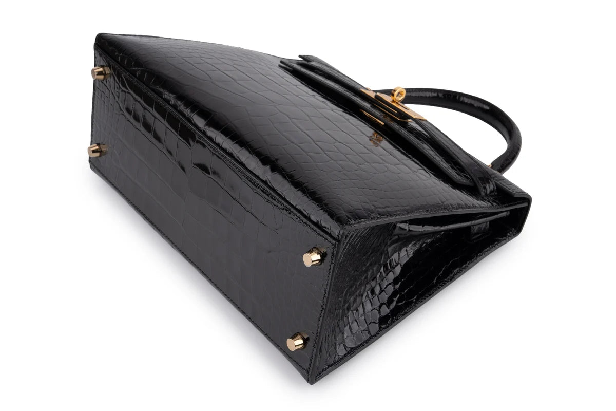 Hermès Kelly 28 Shiny Alligator Mississippiensis Noir GHW