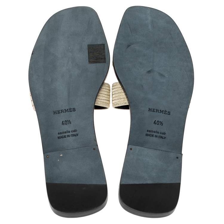 Hermes Gold Suede Embellished Oran Sandals Size 40.5
