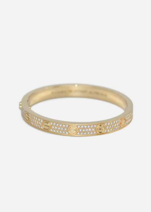 Cartier Diamond Pave 18K Yellow Gold Love Bracelet Size 16