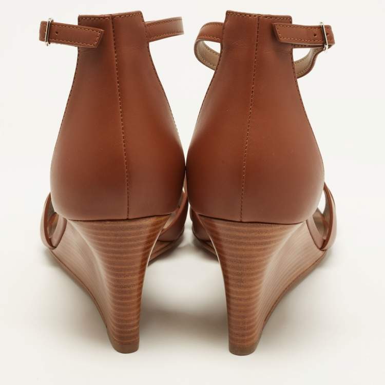 Hermes Legend Size 39.5 Brown Leather Wedge Sandals