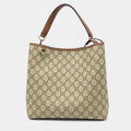 Gucci Beige Brown PVC GG Emblem Medium Bucket Bag