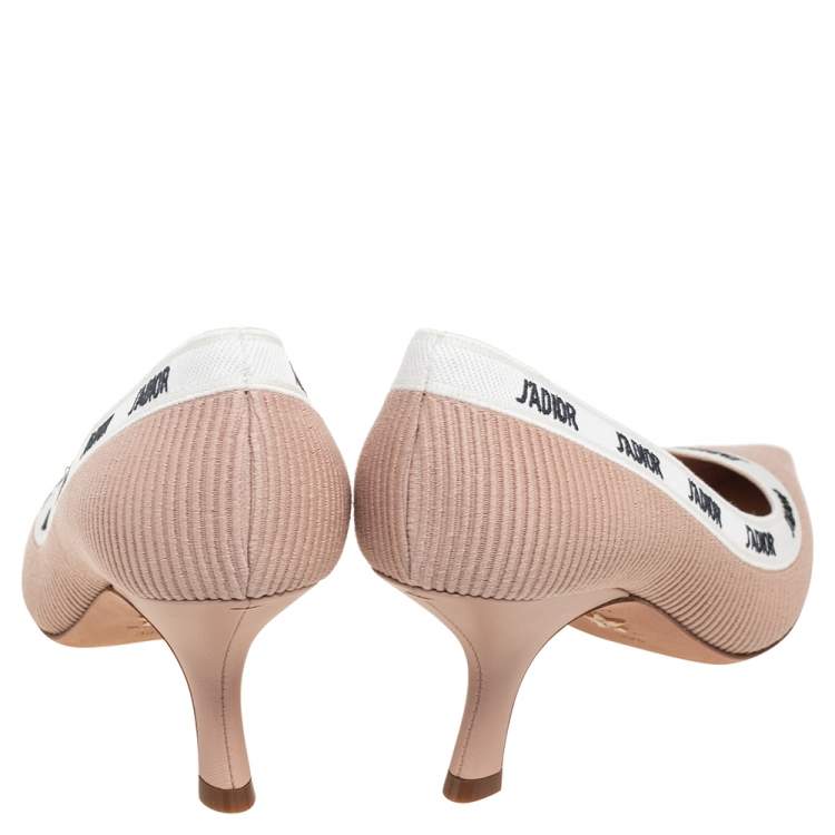 Dior Beige/White Canvas J'Adior Pointed Toe Pumps Size 39.5