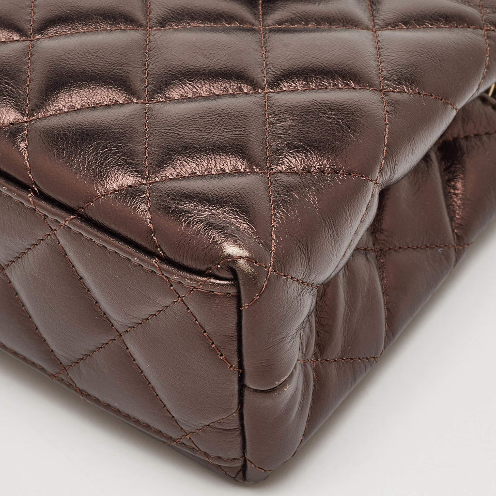 Chanel Kelly Nano Metallic Brown Quilted Leather Shoulder Bag