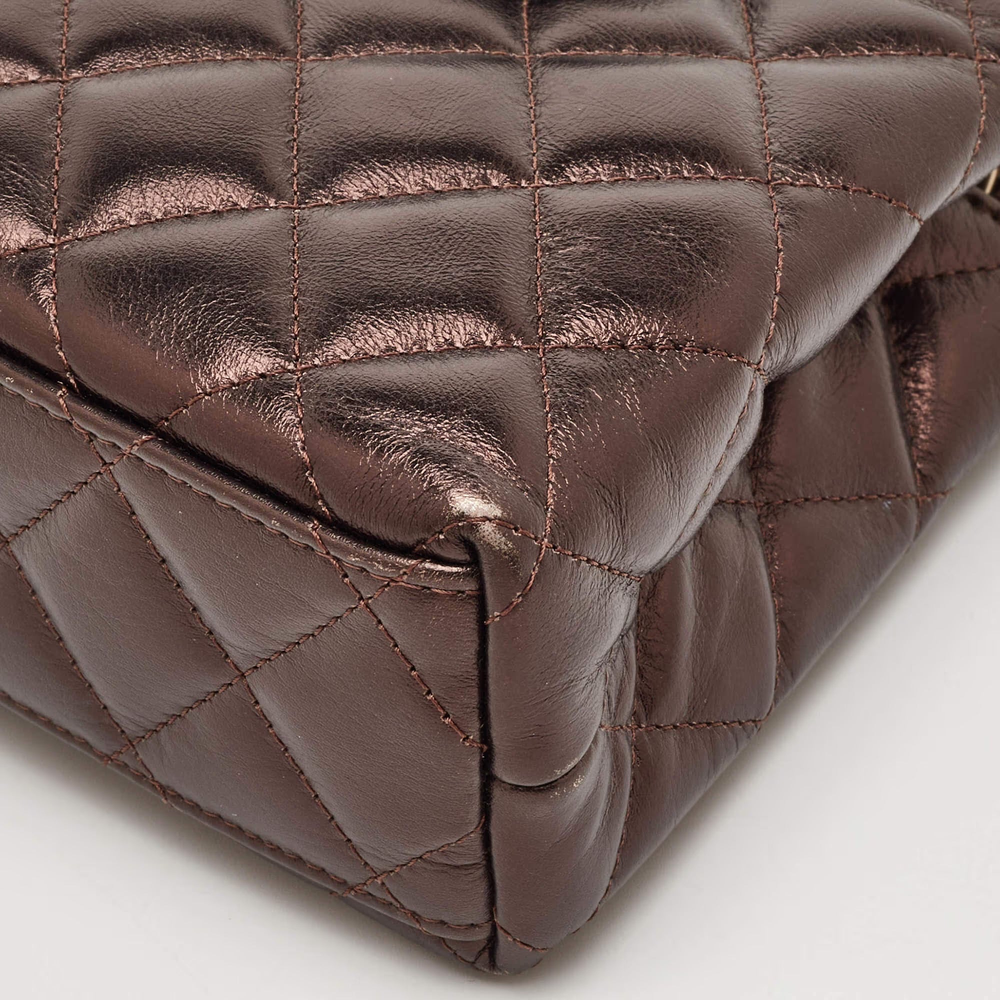 Chanel Kelly Nano Metallic Brown Quilted Leather Shoulder Bag