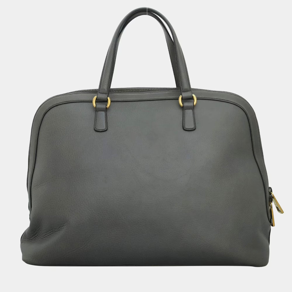 Gucci Grey Leather 1973 Top Handle Oversized Travel Bag
