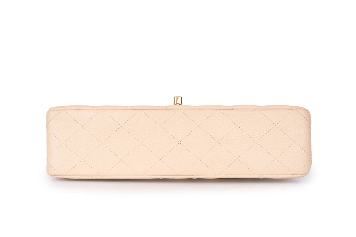 Chanel Med Classic Flap Caviar Beige GHW