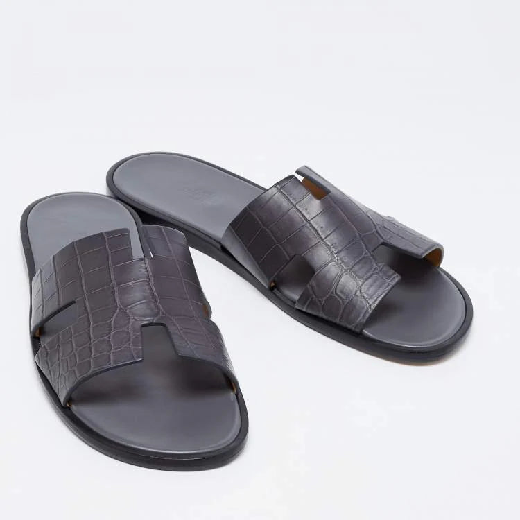 Hermès Grey Crocodile Leather Izmir Flats Size 45