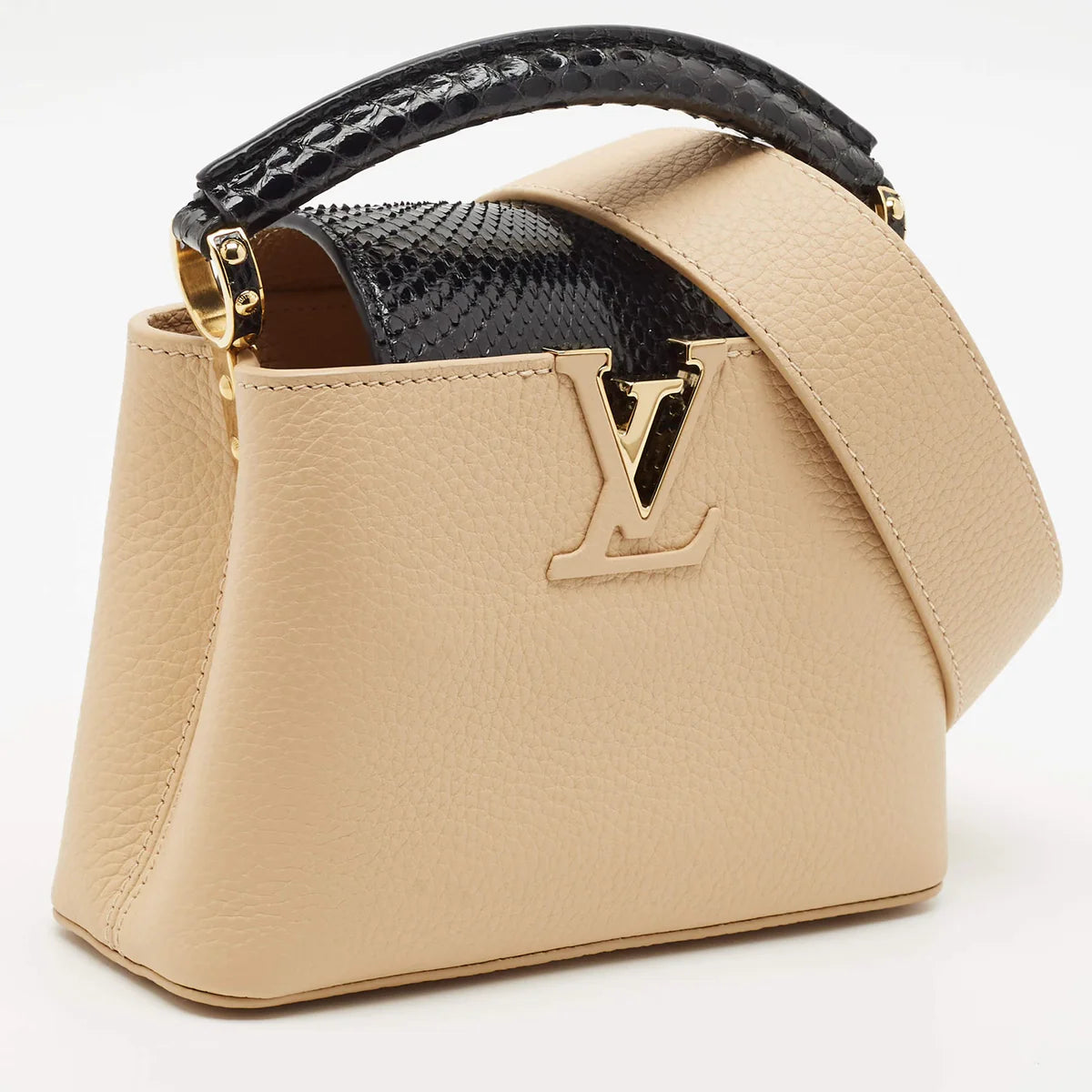 Louis Vuitton Capucines Mini Beige/Black Leather and Python Top Handle Bag