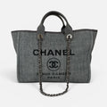 CHANEL MEDIUM DEAUVILLE TOTE BAG IN DENIM BLUE WITH SILVER HARDWARE