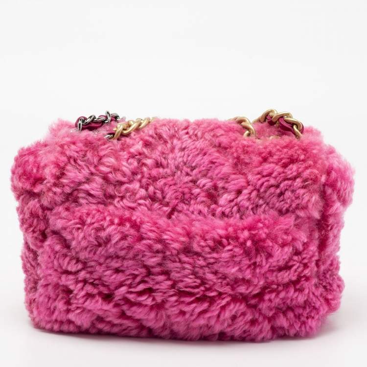 Chanel Pink Shearling Medium 19 Flap Shoulder Bag