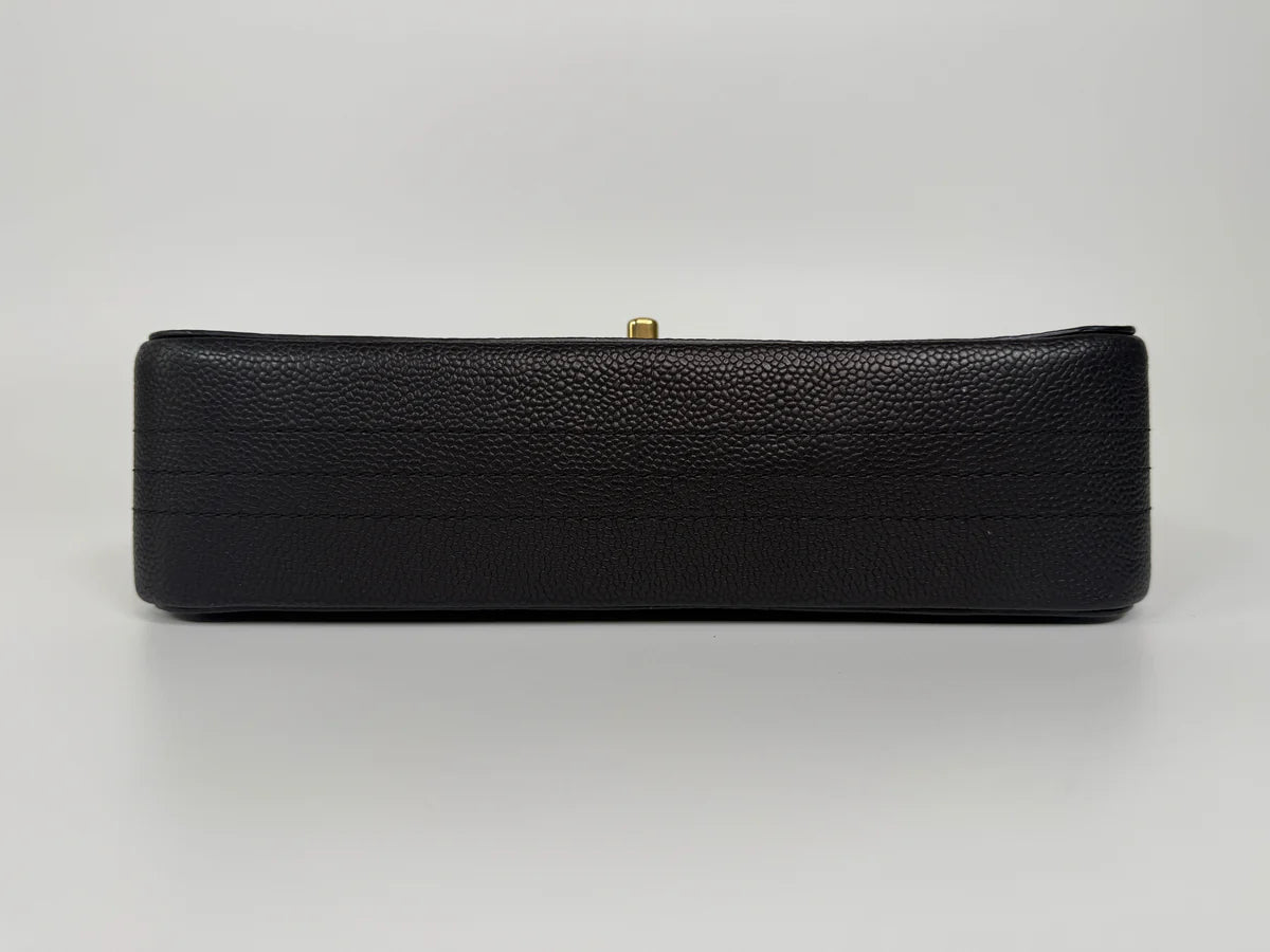 CHANEL MEDIUM PURE TIMELESS FLAP BLACK IN BLACK CAVIAR LEATHER WITH GOLD HARDWARE