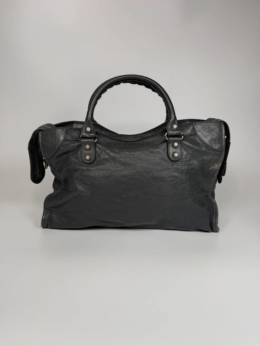 BALENCIAGA MEDIUM LE CITY BAG IN GREY LEATHER WITH SILVER HARDWARE