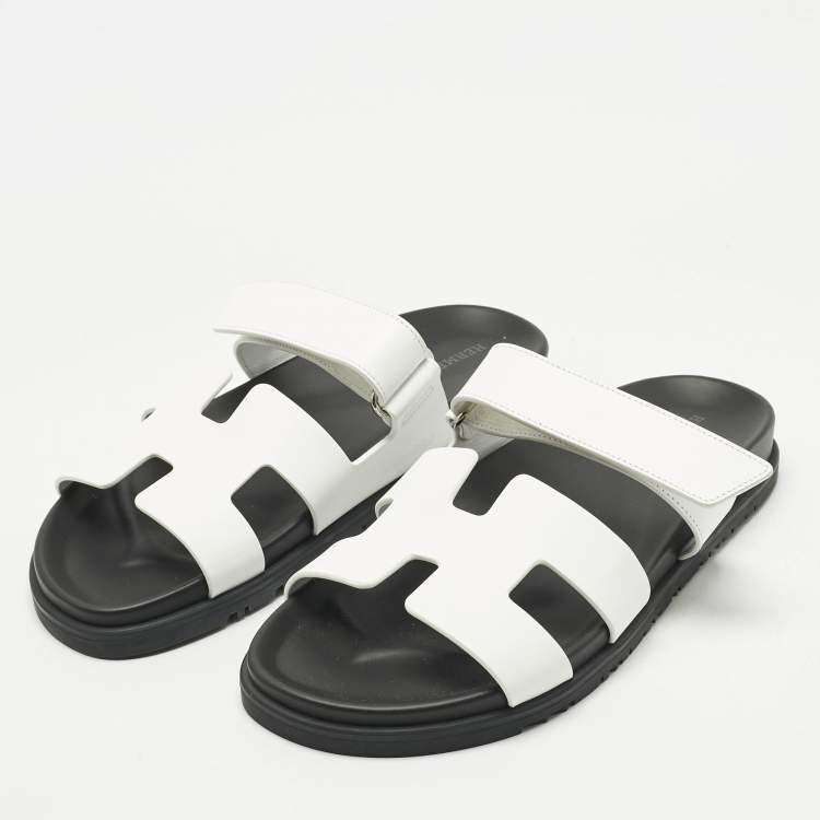 Hermes White Leather Chypre Slide Sandals Size 41