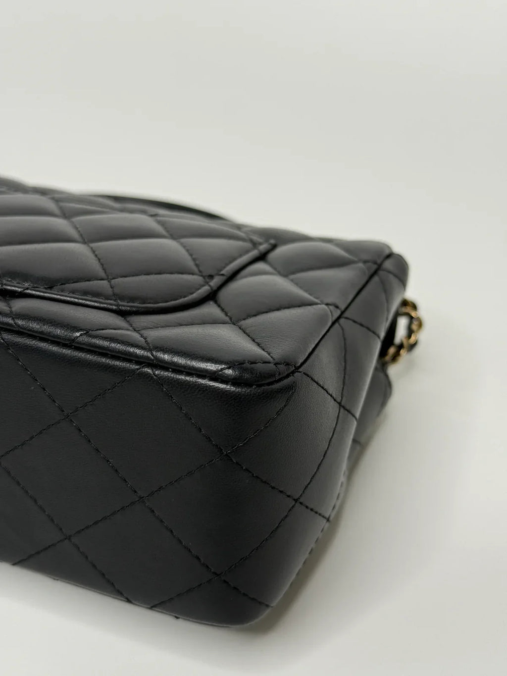 CHANEL MINI RECTANGLE TOP HANDLE FLAP BAG IN BLACK LAMBSKIN WITH PALE GOLD HARDWARE