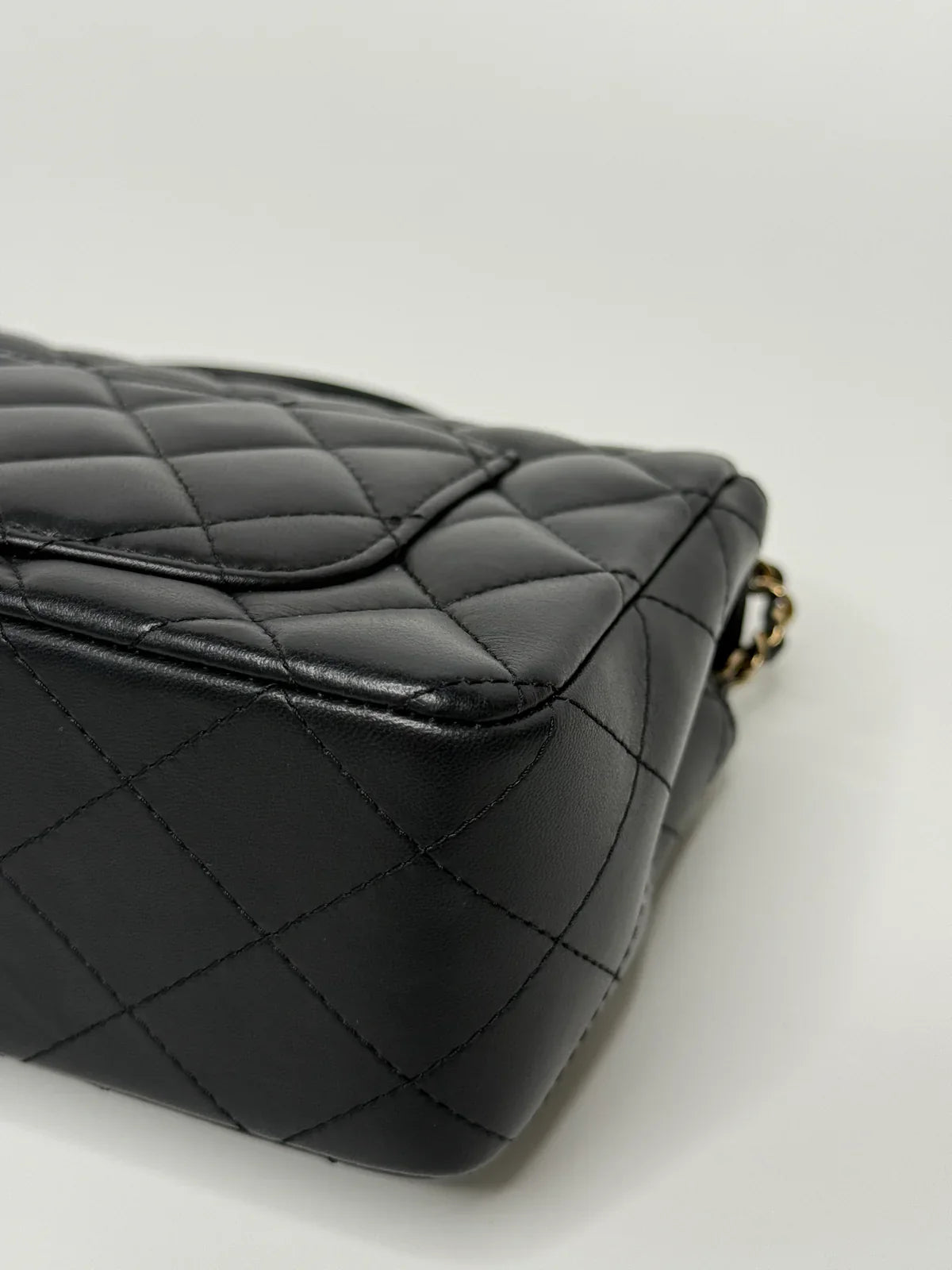 CHANEL MINI RECTANGLE TOP HANDLE FLAP BAG IN BLACK LAMBSKIN WITH PALE GOLD HARDWARE
