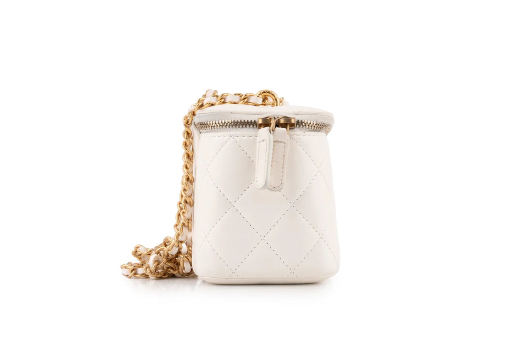 Chanel Quilted Rectangular Vanity Lambskin White Shiny GHW