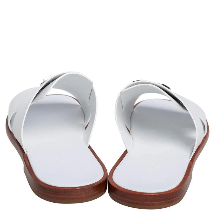 Hermes White Leather Arles Mules Size 43