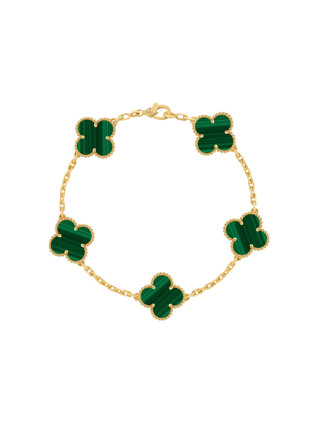 Van Cleef And Arpels Vintage Alhambra Yellow Gold Bracelet Malachite