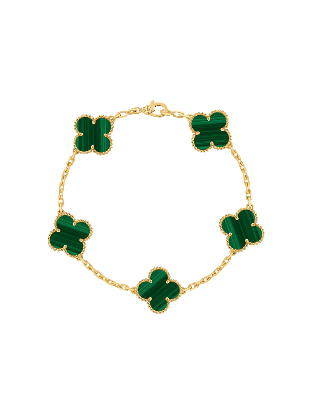 Van Cleef And Arpels Vintage Alhambra Yellow Gold Bracelet Malachite